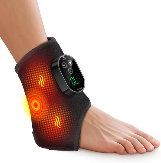 Draadloos Verwarmd Enkel- & Spiermassageapparaat – Oplaadbare Trillingstherapie-Wikkel voor Pijnverlichting en Ontspanning
